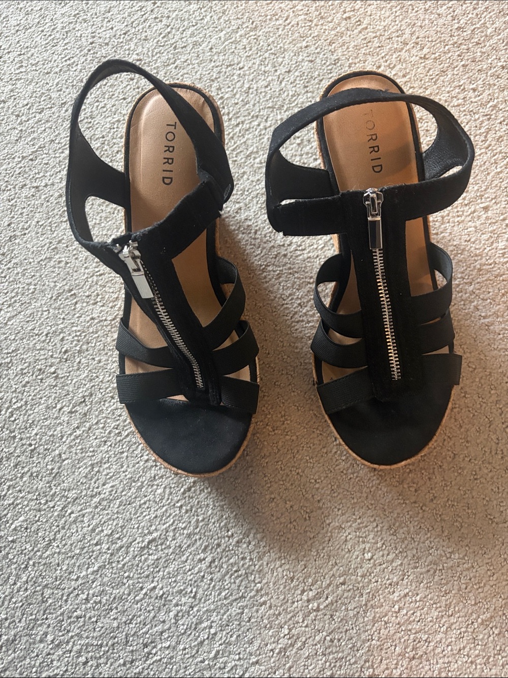 torrid Black Strappy Front-Zip Wedge Sandals